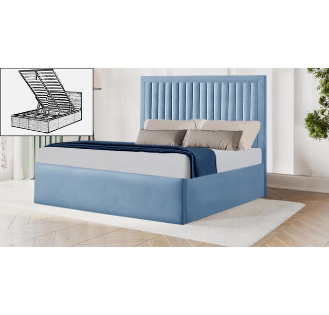 Balbur Upholstered Storage Bed Canora Grey Size: Double (4'6), Colour: Sky Blue on Productcaster.