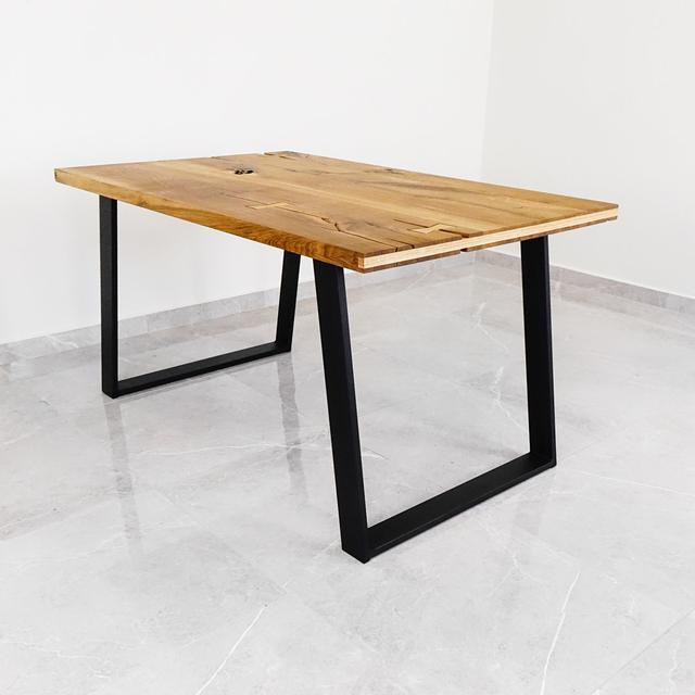 Blazewood Unfinished Solid Wood Top Metal Base Dining Table Union Rustic Size: 80cm W x 120cm L, Table Top Colour: Brown on Productcaster.