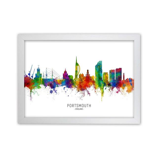 Portsmouth England Skyline by Michael Tompsett - Print Ebern Designs Size: 64cm H x 88cm W x 3cm D, Format: White Framed on Productcaster.