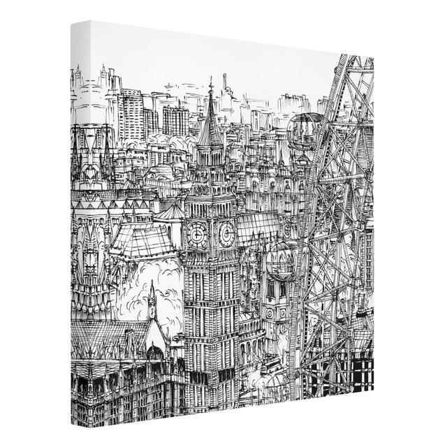 City Study - London Eye - Wrapped Canvas Graphic Art Rosalind Wheeler Colour: White, Size: 70cm H x 70cm W, Primary Material: 330g/m³ recycled canvas on Productcaster.