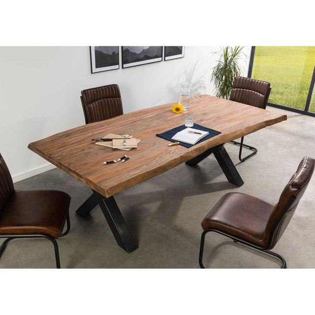 Solid Wood Top Metal Base Dining Table Massivmoebel24 Size: 77 cm H x 220 cm L x 100 cm D, Table Base Colour: Anthracite, Table Top Colour: Grey on Productcaster.