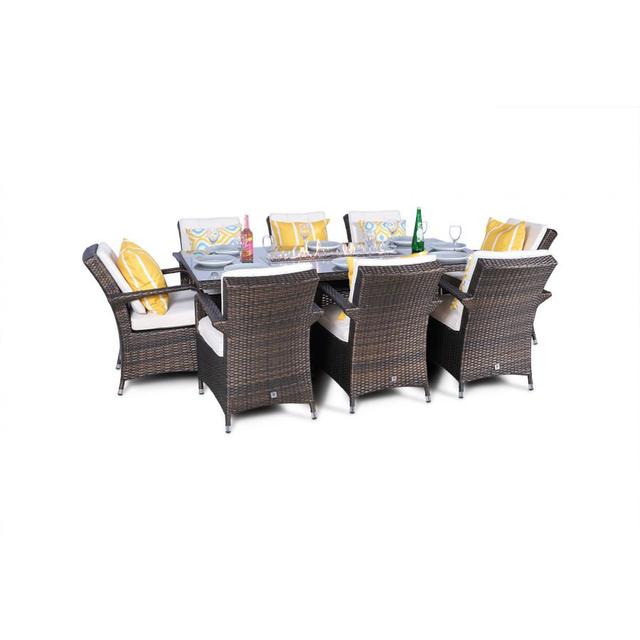 Parra Rectangular 8 - Person 200cm Long Dining Set with Cushions Lark Manor Cushion Colour: Beige, Frame Colour: Brown on Productcaster.