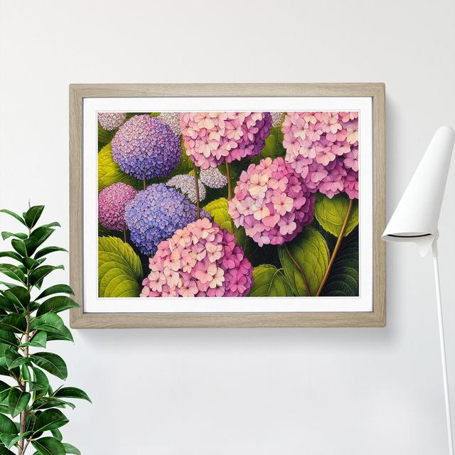 Hydrangea Flower - Picture Frame Graphic Art Marlow Home Co. Size: 46cm H x 64cm W x 2cm D, Frame Colour: Oak on Productcaster.