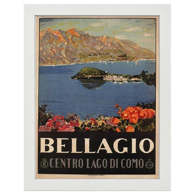 Vintage Tourist Poster Bellagio - Decorative Art Print, Wall Art Decor Happy Larry Frame Option: White on Productcaster.