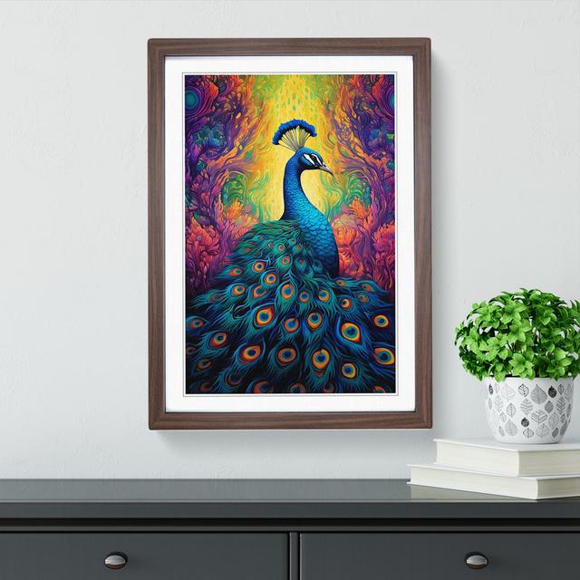 Peacock Colour Field - Single Picture Frame Print on Wood Latitude Vive Format: Walnut Framed, Size: 64cm H x 46cm W x 2cm D on Productcaster.