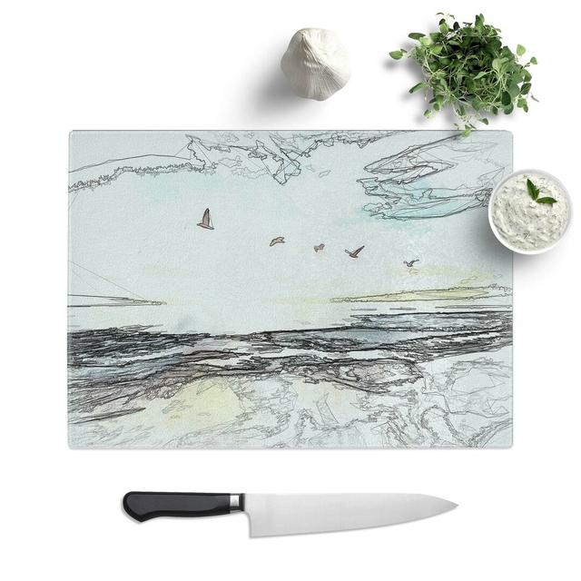 Tempered Glass Seagulls over a Beach in San Diego Chopping Board East Urban Home Size: 28.5 cm W x 20 cm L on Productcaster.