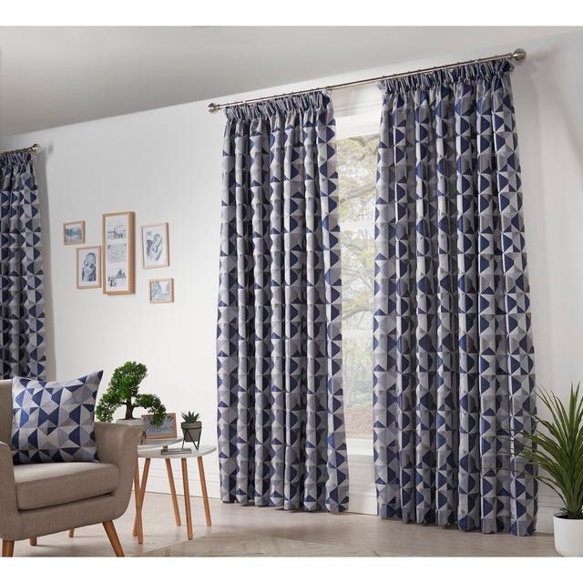 Stamper Polyester Room Darkening Pinch Pleat Curtain Pair (Set of 2) Hykkon Panel Size: 117 x 229 cm, Colour: Navy/Silver on Productcaster.