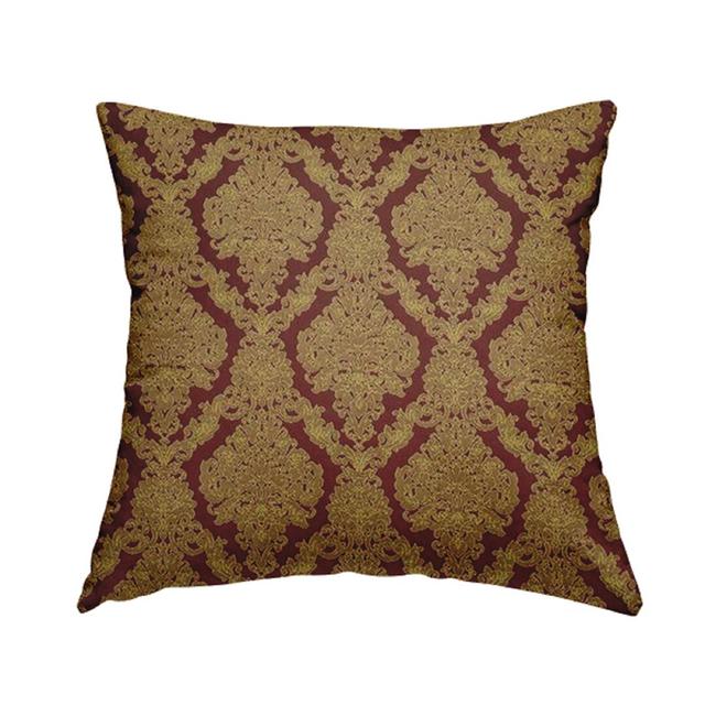 Hartz Damask Cushion with Filling Astoria Grand Size: 43cm H x 43cm W x 5cm D, Colour: Red/Yellow on Productcaster.