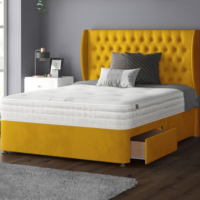 Mandalay Divan Bed Base Rosdorf Park Colour: Turmeric, Storage Type: No Drawers, Size: Single on Productcaster.