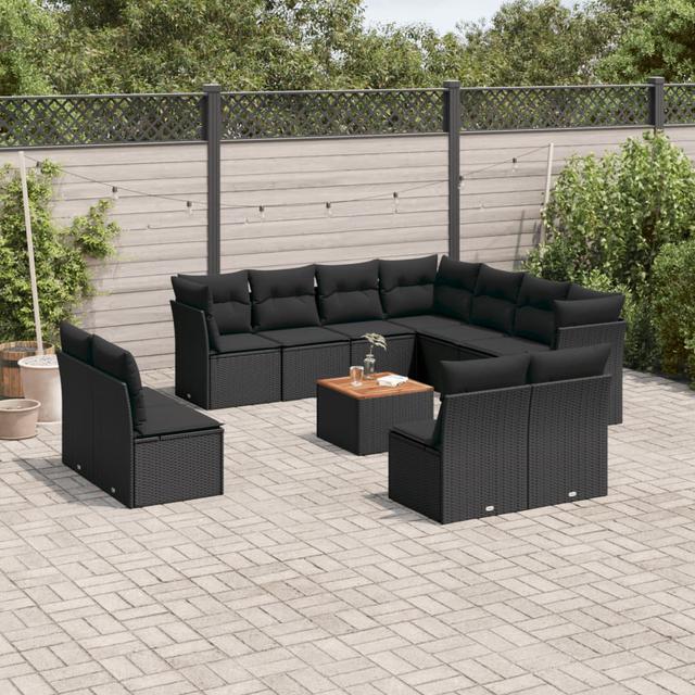 Vidaxl 12-Tlg. Garten-Sofagarnitur Mit Kissen Poly Rattan ClassicLiving Kissenfarbe: Schwarz, Rahmenfarbe: Schwarz on Productcaster.