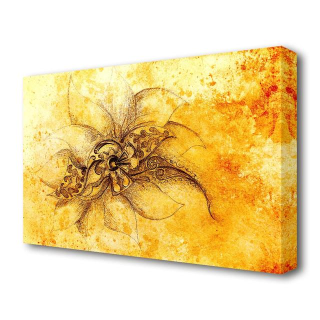 Golden Lotus Flower - Wrapped Canvas Print East Urban Home Size: 35.6cm H x 50.8cm W on Productcaster.