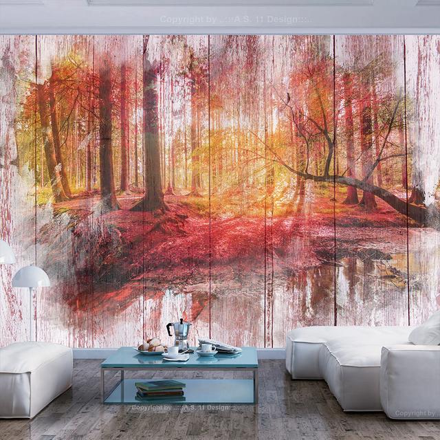 Autumnal Forest Semi-Gloss Paste the Wall Mural East Urban Home Size: 350 cm x 245 cm on Productcaster.