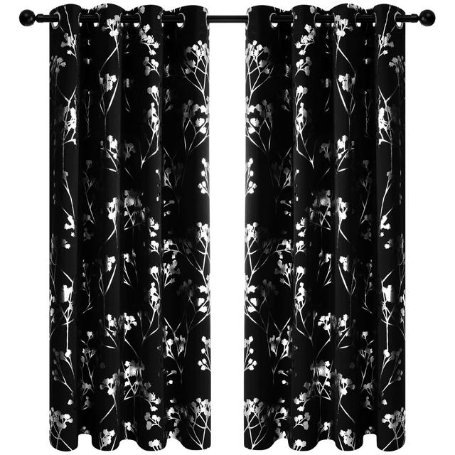 Caitlyn Polyester Blackout Grommet / Eyelet Curtain Pair Rosdorf Park Panel Size: 66cm Width x 229cm Drop, Curtain Colour: Black on Productcaster.