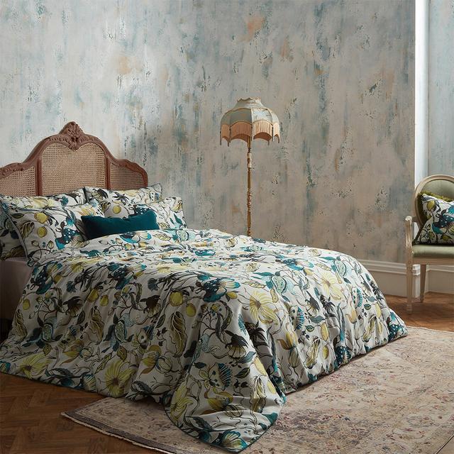 Cotton Floral Duvet Cover Set with Pillowcases Ew by Edinburgh weavers Size: Kingsize - 2 Standard Pillowcases, Colour: Green/Brown on Productcaster.