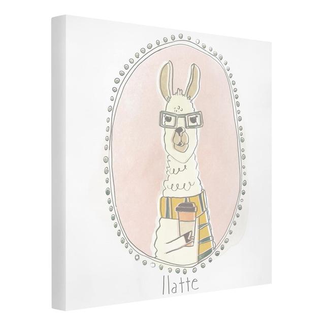 Caffeinated Llama - Wrapped Canvas Graphic Art Zoomie Kids Size: 80cm H x 80cm W on Productcaster.