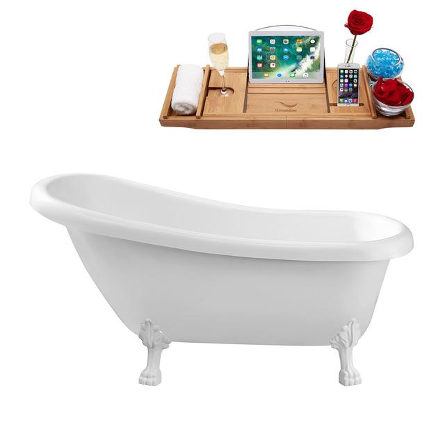 1549.4mm x 701mm Freestanding Soaking Acrylic Bathtub Streamline Bath Claw Foot Colour: Glossy White, Waste Finish: Matte Black on Productcaster.