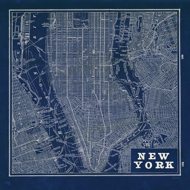 Blueprint Map New York by Sue Schlabach - Wrapped Canvas Print Williston Forge Size: 76cm H x 76cm W on Productcaster.