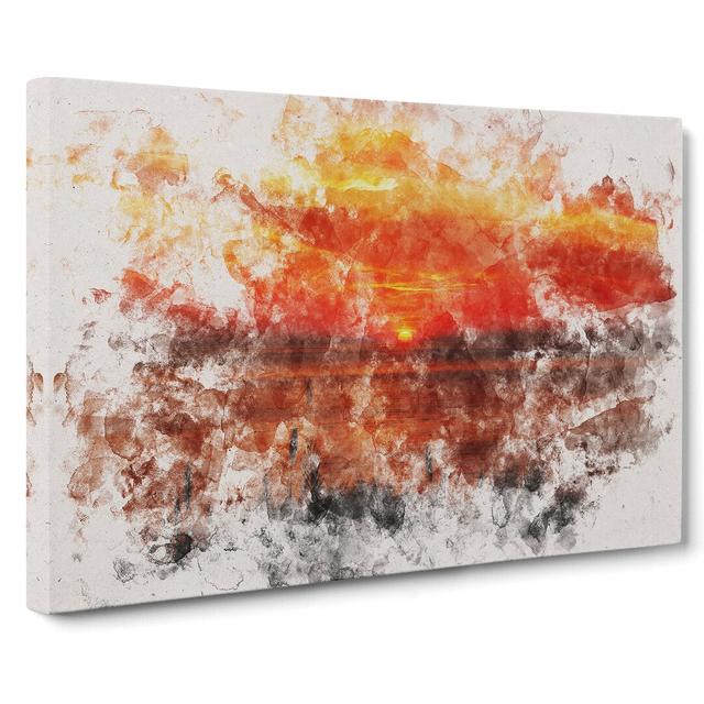 The Orange Sunset Watercolour - Wrapped Canvas Graphic Art East Urban Home Size: 40cm H x 60cm W x 3cm D on Productcaster.