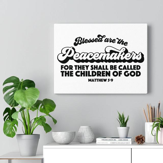 Peacemakers Matthew 5:9 - Wrapped Canvas Print Blue Elephant Size: 28cm H x 36cm W on Productcaster.