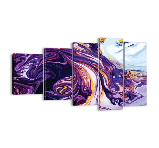 'Fold in Violet' - 5 Piece Wrapped Canvas Graphic Art Print Ebern Designs Size: 60cm H x 100cm W x 1.8cm D on Productcaster.