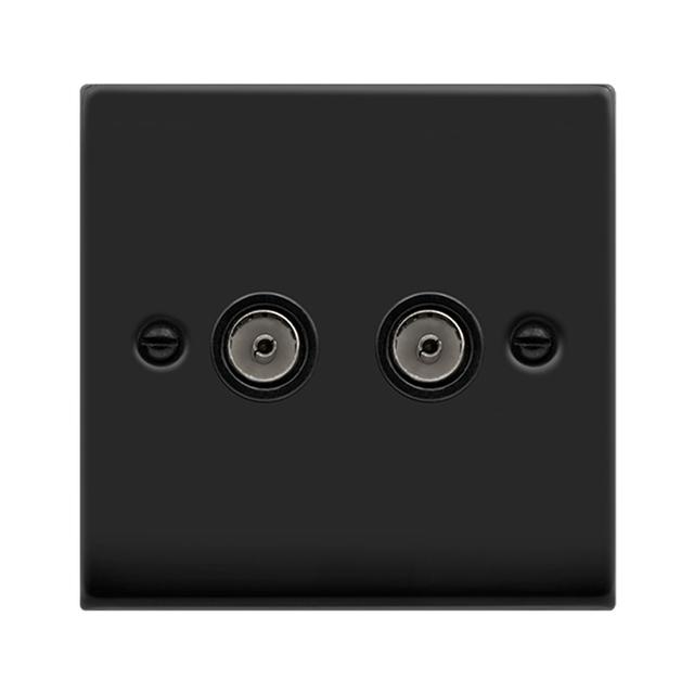 Matt Black 2 Gang Twin Coaxial TV Socket Metro Lane on Productcaster.