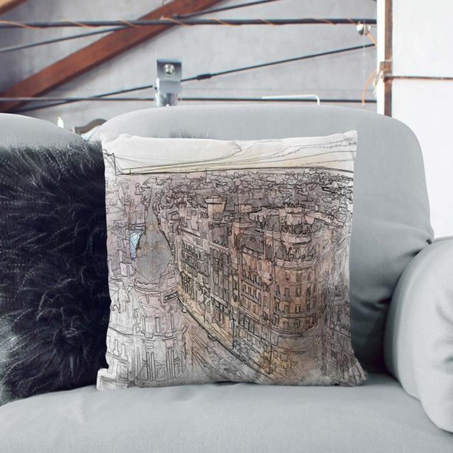 Calle Gran Via in Madrid Spain Cushion with Filling East Urban Home Size: 40cm H x 40cm W x 15cm D on Productcaster.