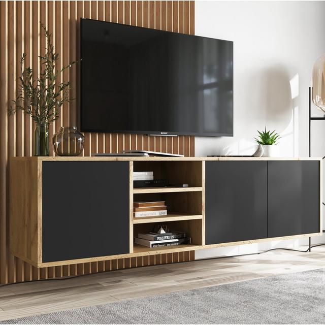 Creeve TV Stand for TVs up to 65" Ebern Designs Colour: Oak/Black Matt on Productcaster.