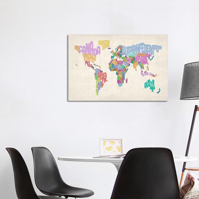 Text World Map by Michael Tompsett - Wrapped Canvas Painting Latitude Vive Size: 66.04cm H x 101.6cm W x 1.91cm D on Productcaster.