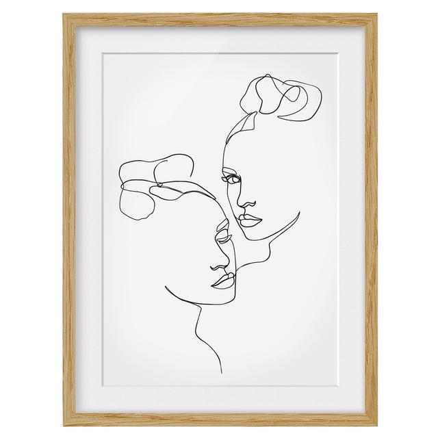 Picture With Frame - Line Art Faces Women Black White - Portrait 4:3 - B Ivy Bronx Size: 55cm H x 40cm W x 2cm D, Frame Option: Brown on Productcaster.