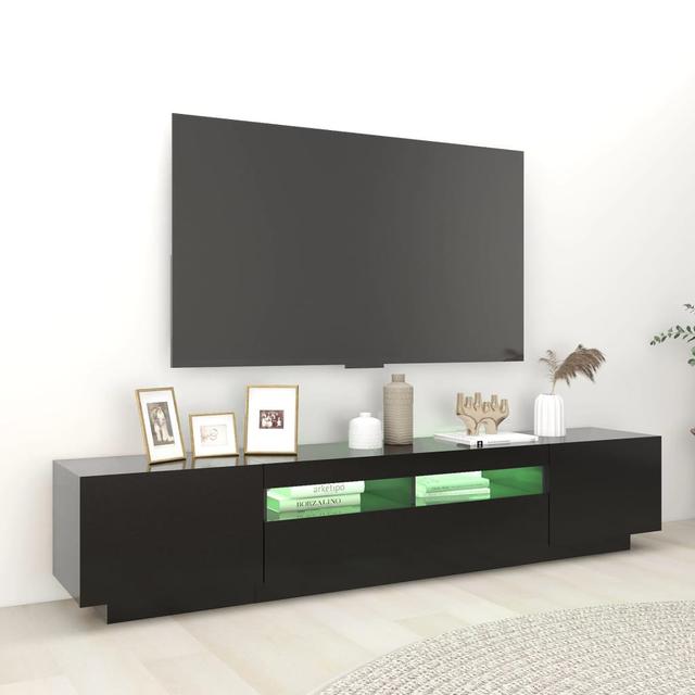 LED TV Cabinet In Concrete Grey - 200X35x40 Cm, Modern Entertainment Center Ivy Bronx Colour: Black on Productcaster.