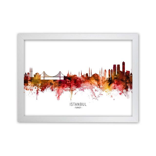 Istanbul Turkey Skyline Red City Name by Michael Tompsett - Print Ebern Designs Format: White Framed, Size: 34cm H x 46cm W x 3cm D on Productcaster.