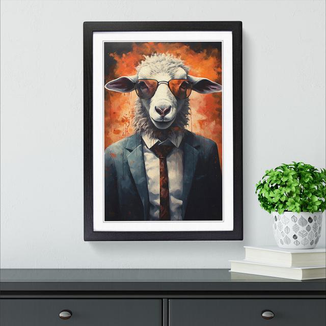 Sheep in a Suit Painting Happy Larry Size: 46cm H x 34cm W x 2cm D, Frame Colour: Black on Productcaster.