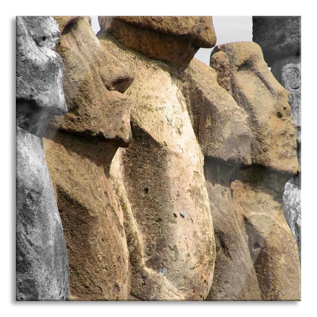 Moai Statues Detailed View - No Frame Print on Glass Union Rustic Size: 80cm H x 80cm W x 0.4cm D on Productcaster.