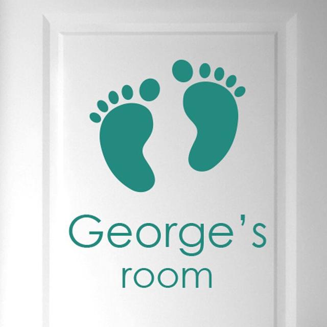 Personalised Name Babies Birth Footprints Door Room Wall Sticker Maturi Colour: Aqua Green on Productcaster.