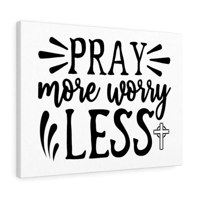 Pray More Worry Less - Wrapped Canvas Typography Blue Elephant Size: 46cm H x 61cm W on Productcaster.