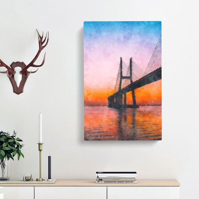 Vasco Da Gama Bridge in Portugal Abstract - Wrapped Canvas Painting Print East Urban Home Size: 91cm H x 60cm W x 3cm D on Productcaster.