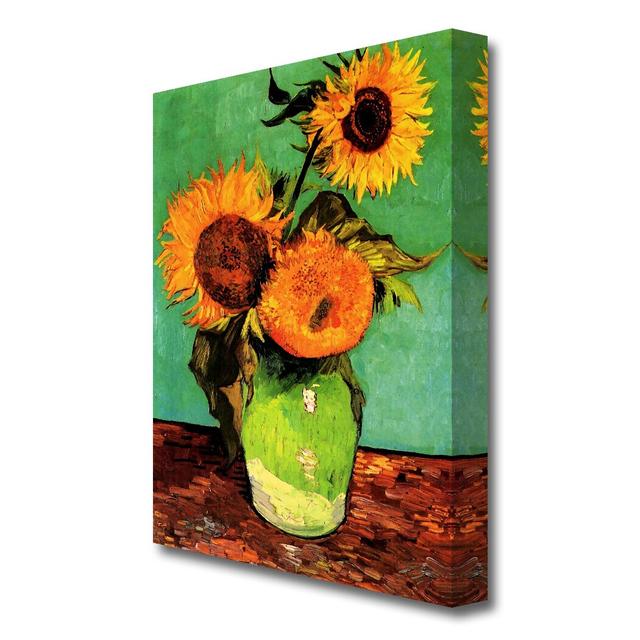 'Three Sunflowers in a Vase' by Vincent Van Gogh Oil Painting Print on Wrapped Canvas East Urban Home Size: 50.8 cm H x 35.6 cm W on Productcaster.