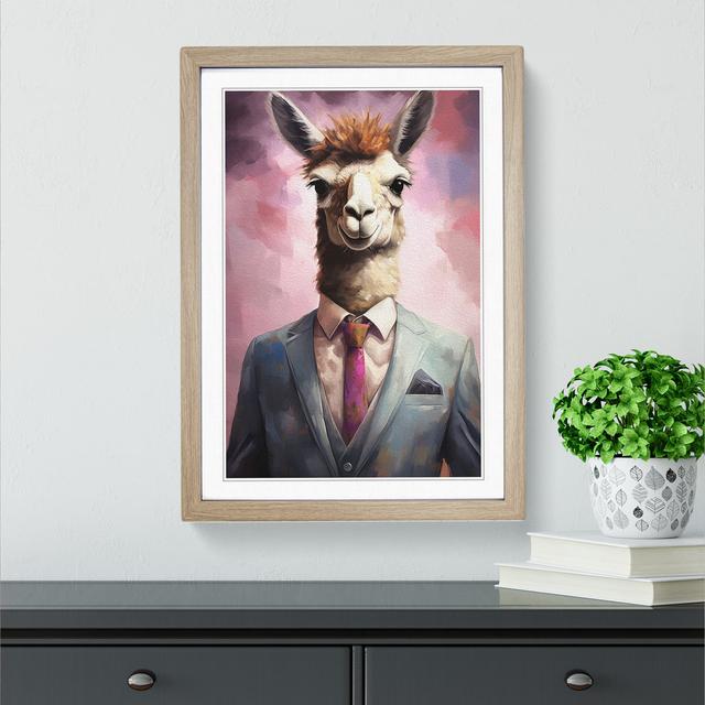 Llama in a Suit Painting No.3 Happy Larry Size: 64cm H x 46cm W x 2cm D, Format: Oak on Productcaster.