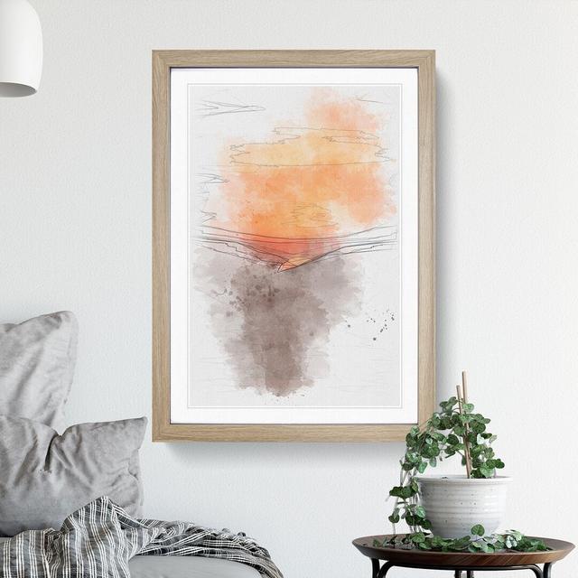 Orange Sunset Abstract Sketch - Picture Frame Painting Print East Urban Home Size: 87cm H x 62cm W x 2cm D, Format: Oak Framed on Productcaster.