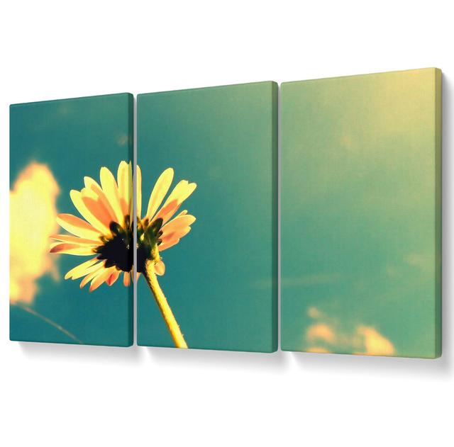 Summer Flower Retro Sunshine - 3 Piece Wrapped Canvas Graphic Art Set Ebern Designs Size: 121.9cm H x 243.8cm W on Productcaster.