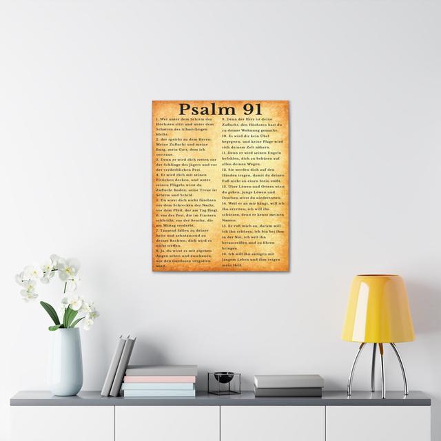 Scripture Walls Psalm 91 German Bible Verse Canvas Christian Fleur De Lis Living Size: 40.6cm H x 30.5cm W, Colour: Gold on Productcaster.