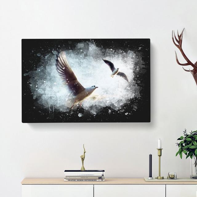 Pair Of Flying Seagulls - Wrapped Canvas Painting East Urban Home Size: 40cm H x 60cm W x 3cm D on Productcaster.