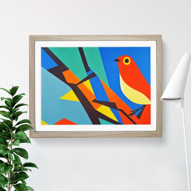 Robin Bird Abstract Vol.1 - Picture Frame Painting 17 Stories Size: 34cm H x 46cm W x 2cm D, Frame Colour: Oak on Productcaster.