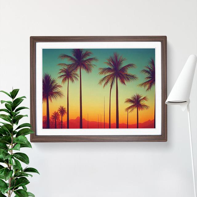 Bewitching Palm Tree Sunset - Picture Frame Graphic Art Bay Isle Home Size: 46cm H x 64cm W x 2cm D, Frame Colour: Walnut Framed on Productcaster.