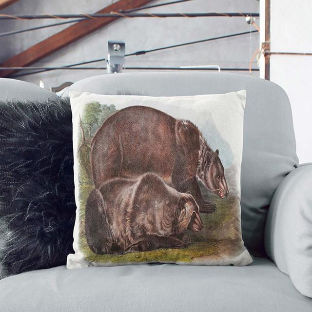 Grizzly Bears by J.W. Audubon Cushion with Filling East Urban Home Size: 40cm H x 40cm W x 15cm D, Backing Colour: Black on Productcaster.