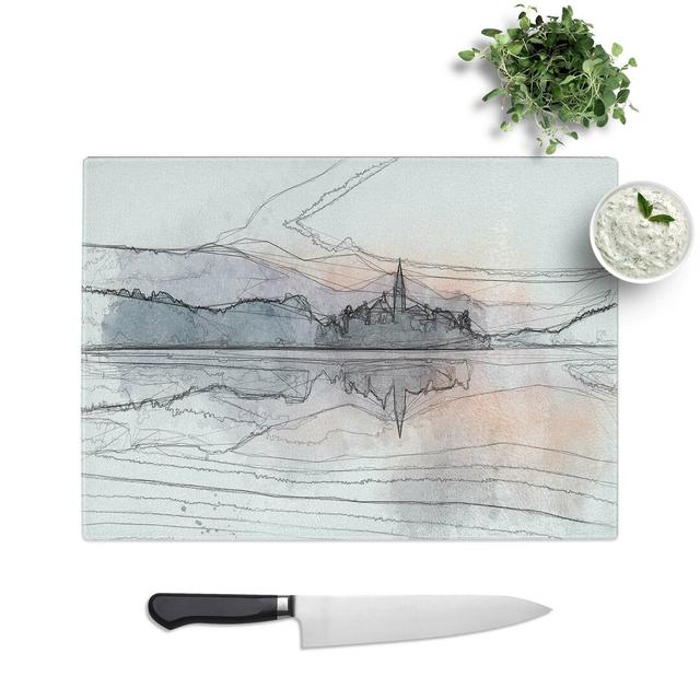 Tempered Glass Wintertime at Lake Bled in Slovenia in Abstract Chopping Board East Urban Home Size: 39 cm W x 28.5 cm L on Productcaster.