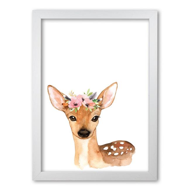 Forest Friends, Floral Cute Deer - Single Picture Frame Painting East Urban Home Format: White Grain Frame, Size: 85 cm H x 60 cm W x 5 cm D on Productcaster.