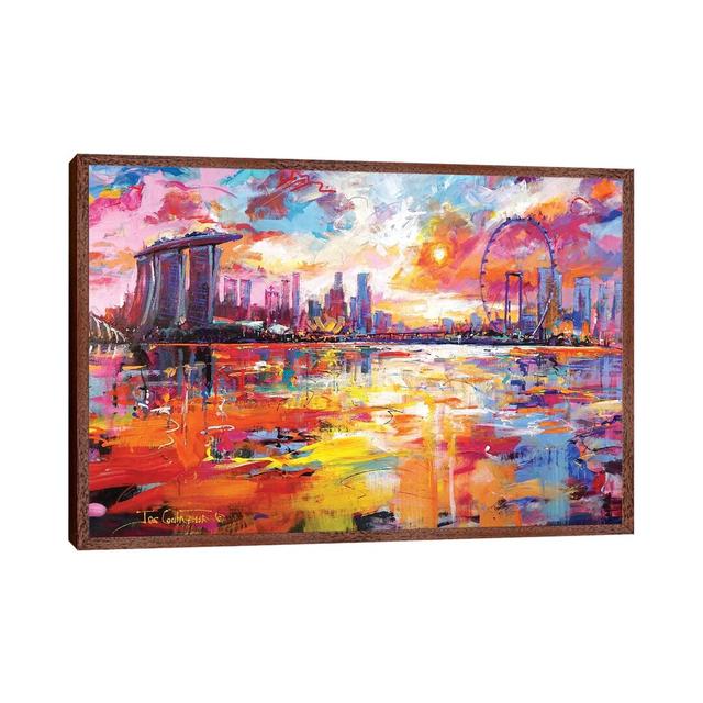 Singapore Skyline by Jos Coufreur - Painting on Canvas Marlow Home Co. Format: Classic Brown Wood Framed, Size: 45.72cm H x 66.04cm W x 3.81cm D on Productcaster.