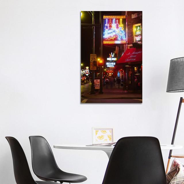 Neon Sign Lit up at Night in a City, Rum Boogie Cafe, Beale Street, Memphis, Shelby County, Tennessee, USA - Wrapped Canvas Photograph Latitude Run Si on Productcaster.