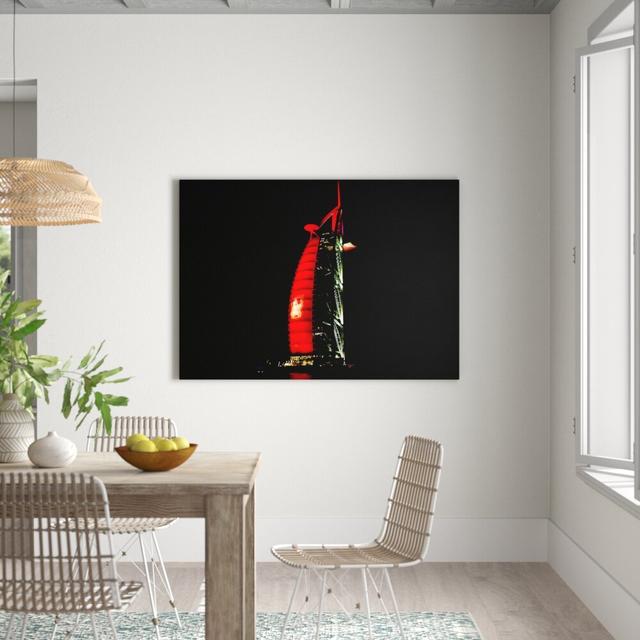 Dubai Building Red - Wrapped Canvas Photograph Print East Urban Home Size: 101.6 cm H x 142.2 cm W on Productcaster.